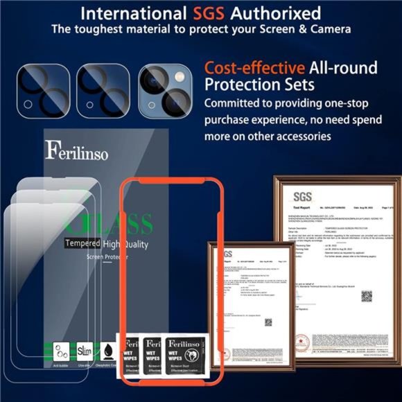 [6-in-1] for Apple iPhone 14 & 13 Screen Protector Accessories 3 Pack 9H Glass - Picture 2 of 7